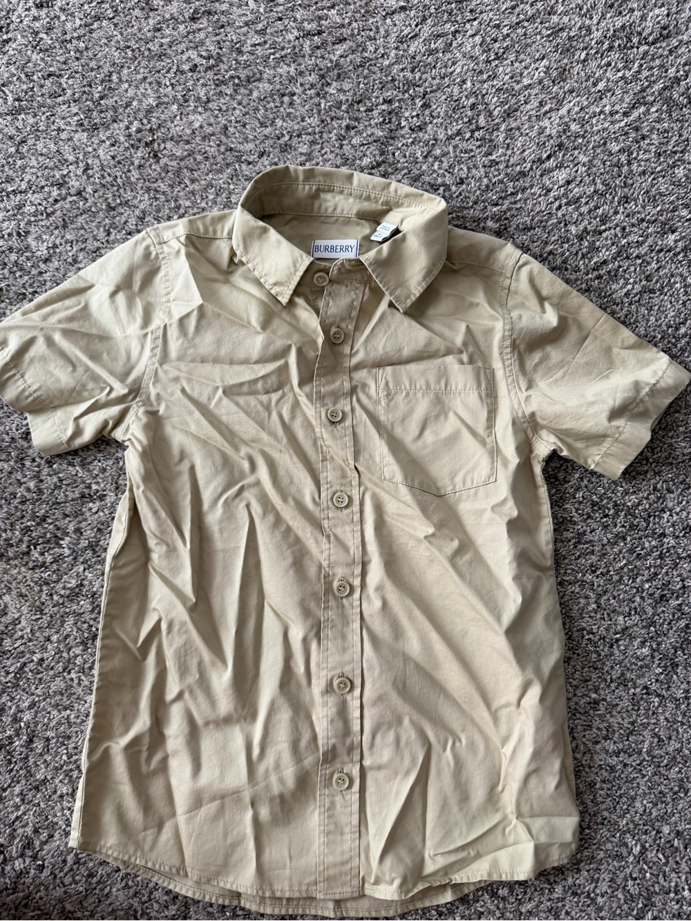 Burberry Kid’s Short-Sleeve Button-Down Shirt in Khaki Tan